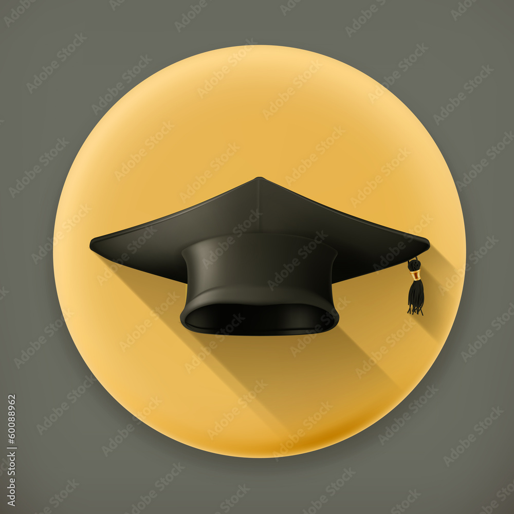 毕业帽，长阴影矢量图标