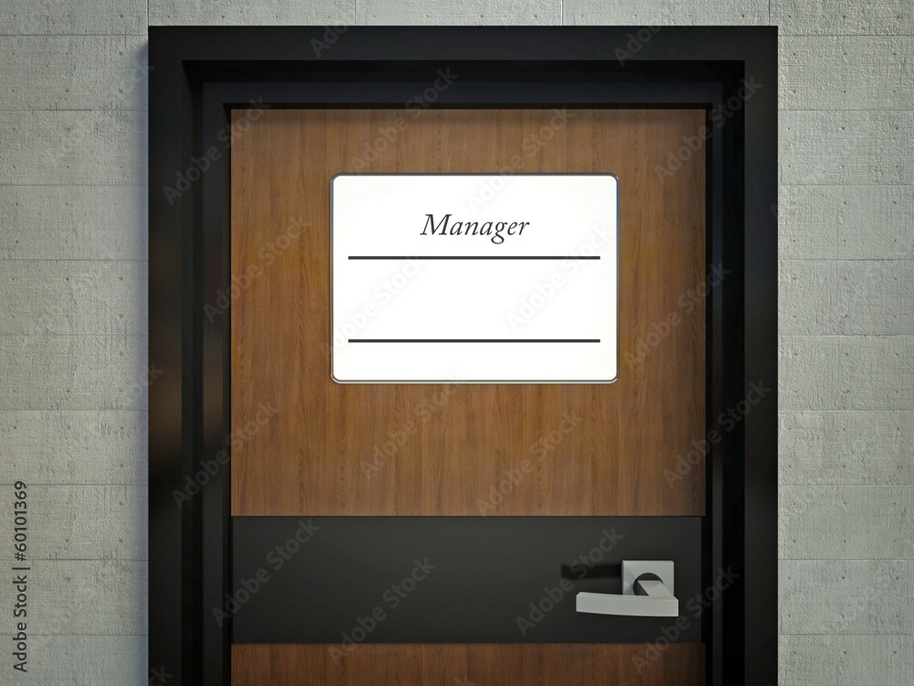 经理标志，办公室门上有姓名复印处