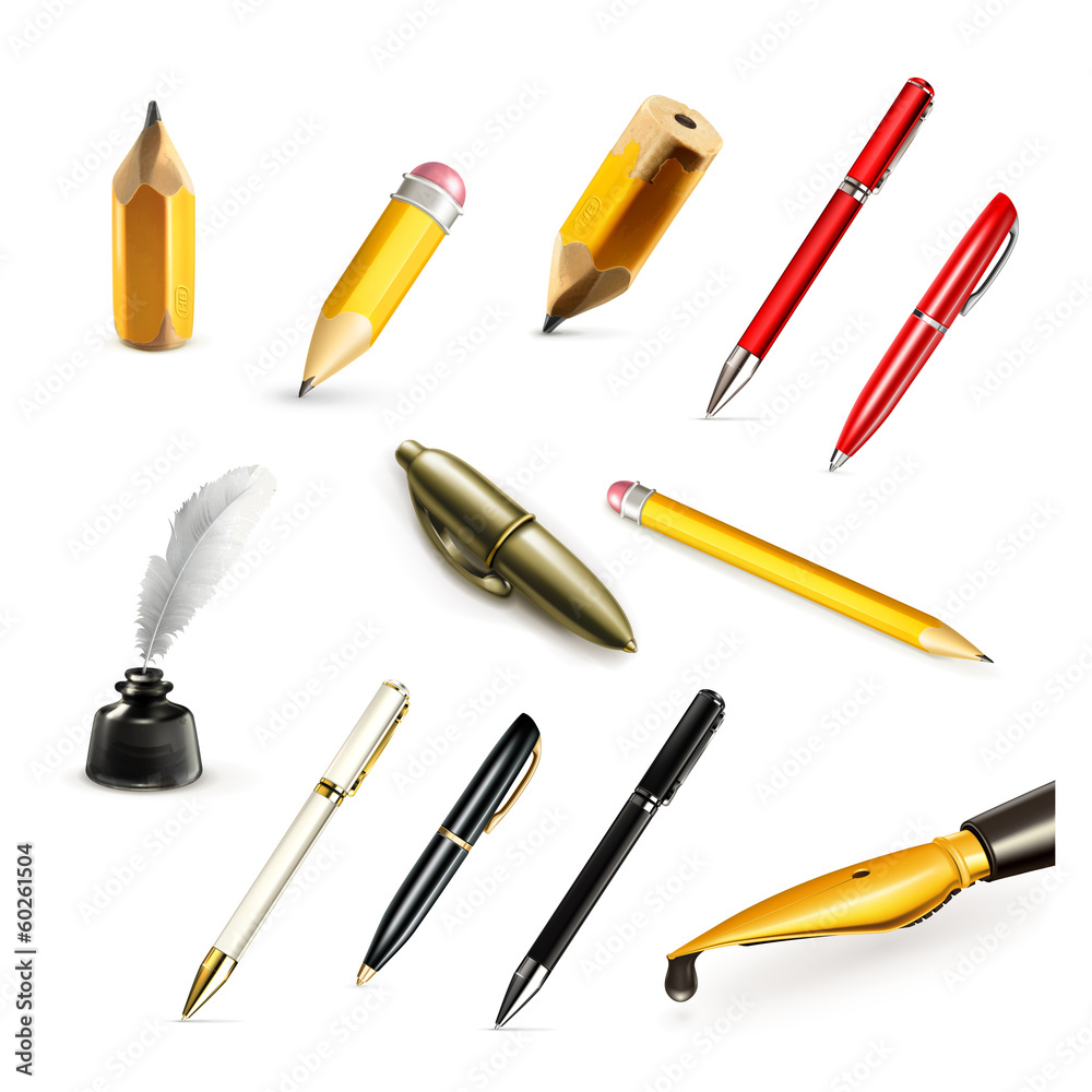钢笔和铅笔，设置矢量图标