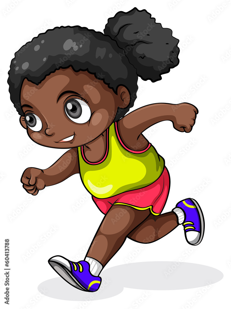 一个黑人女孩在跑步