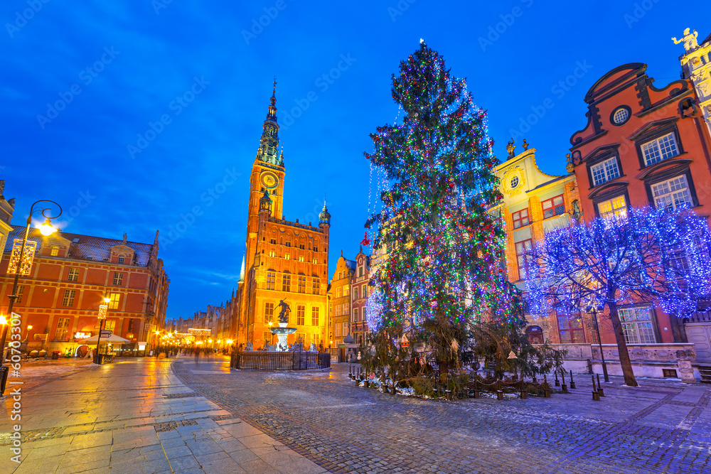 波兰格但斯克老城的圣诞树