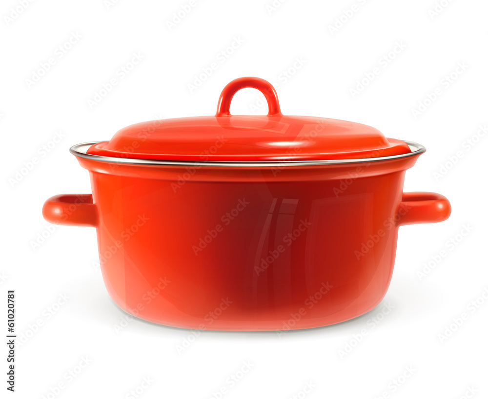Red saucepan, photo realistic vector illustration