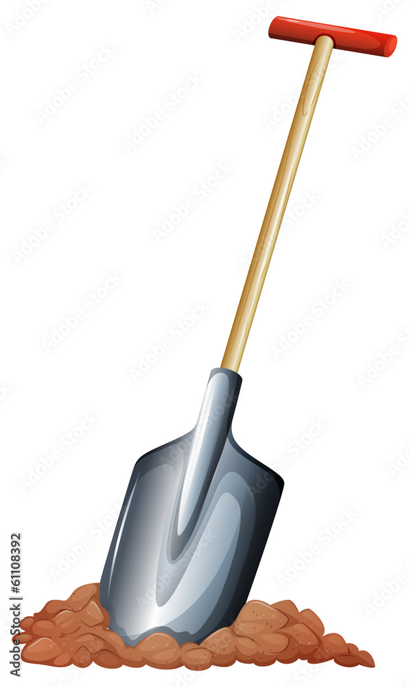 A shovel with a wooden handle