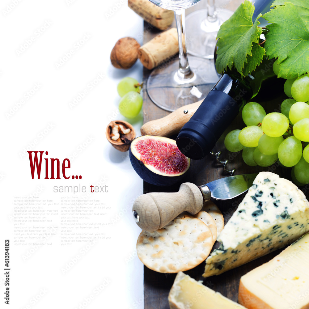 Wine, grape and cheese