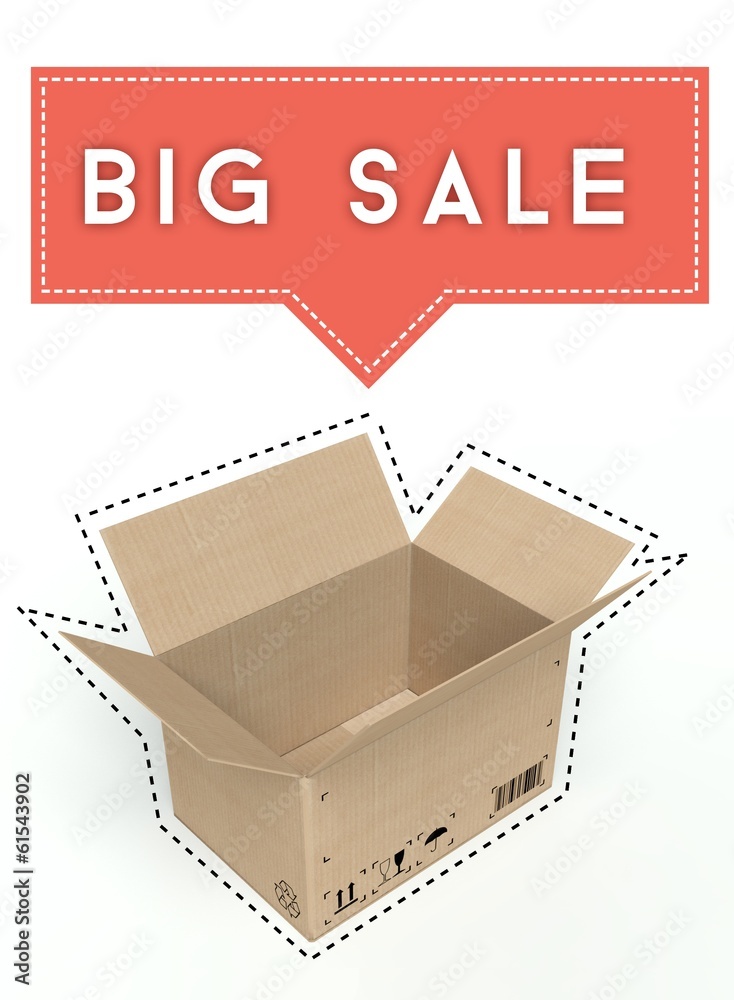 Big sale concept open cardboard box