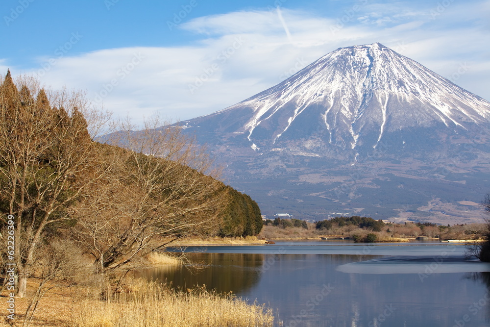 冬季富士山从谷木湖出发