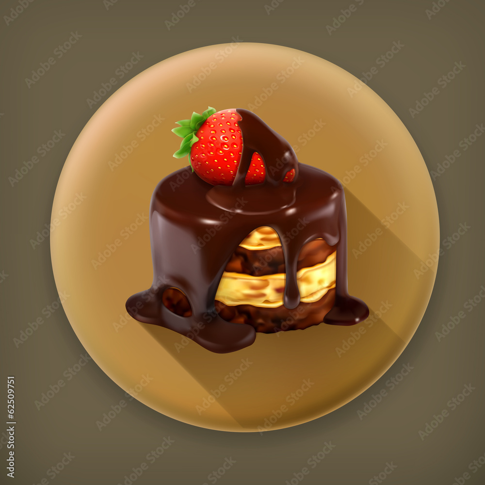 草莓蛋糕长阴影矢量图标
