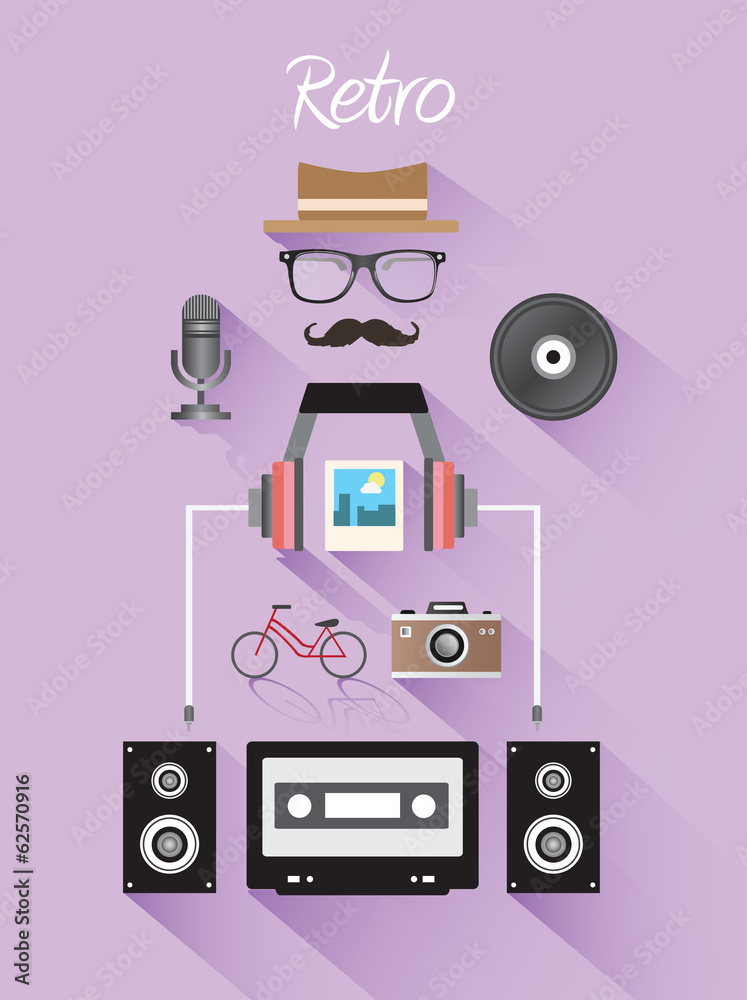 Retro hipster style vector on purple