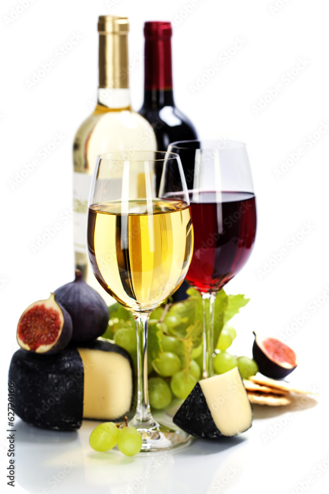 葡萄酒、葡萄和奶酪