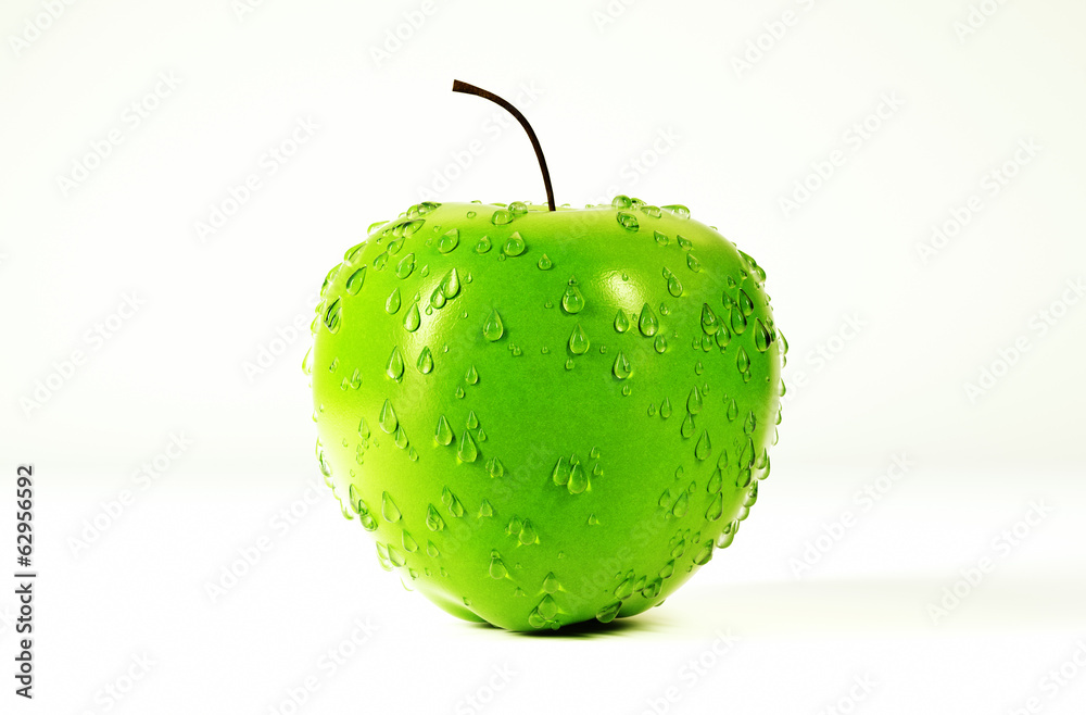 新鲜绿苹果的3d渲染图