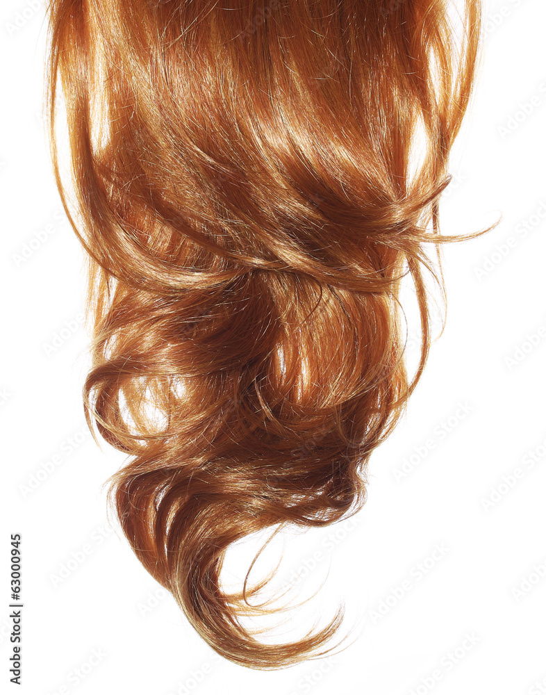 卷曲的棕色头发隔离在白色背景上