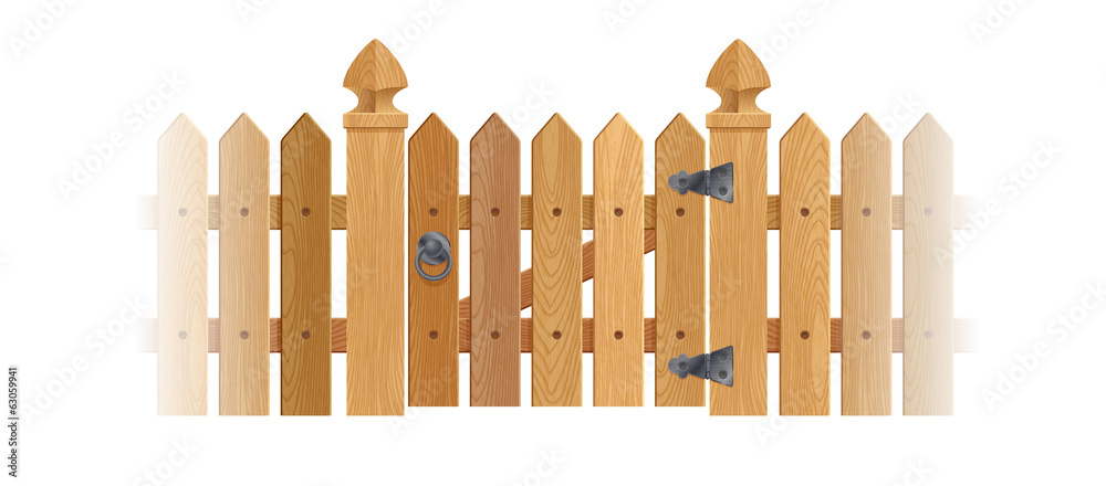 Textured wooden fence and gate with columns.