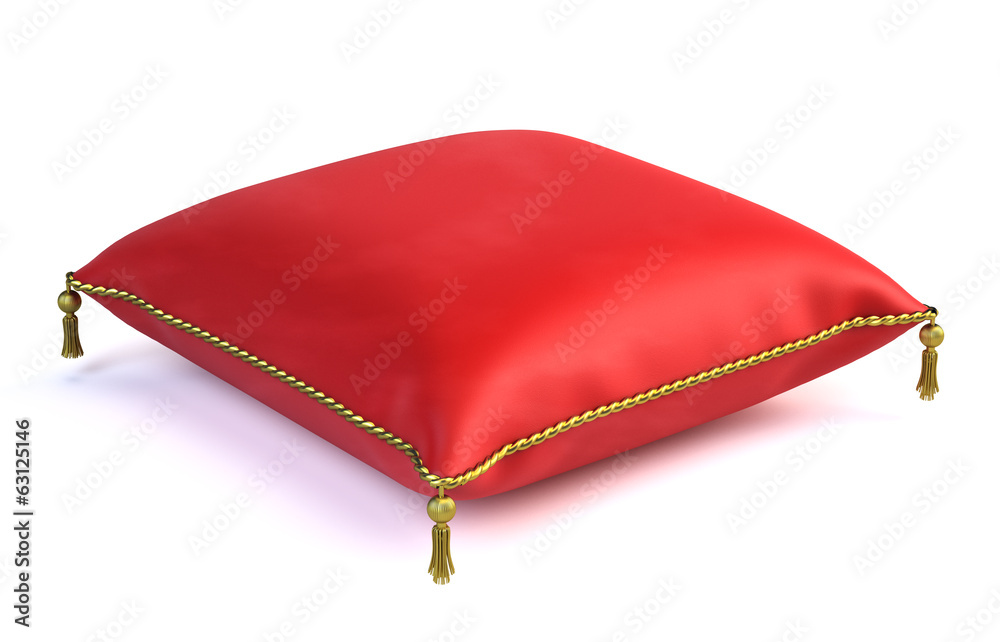 白色隔离的皇家红色天鹅绒枕头