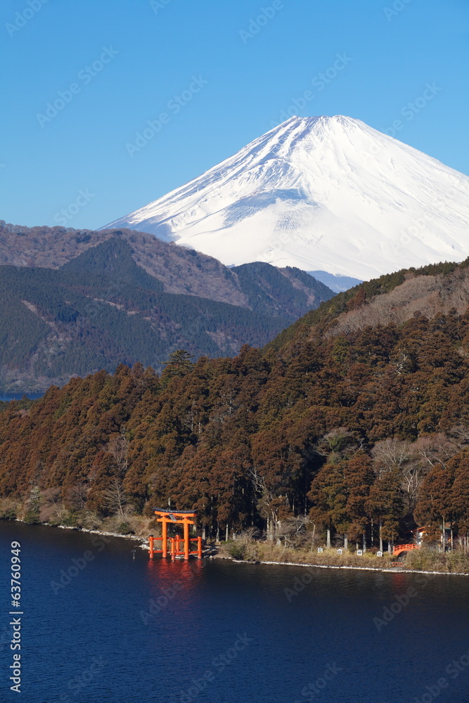 冬季阿势湖箱根富士山