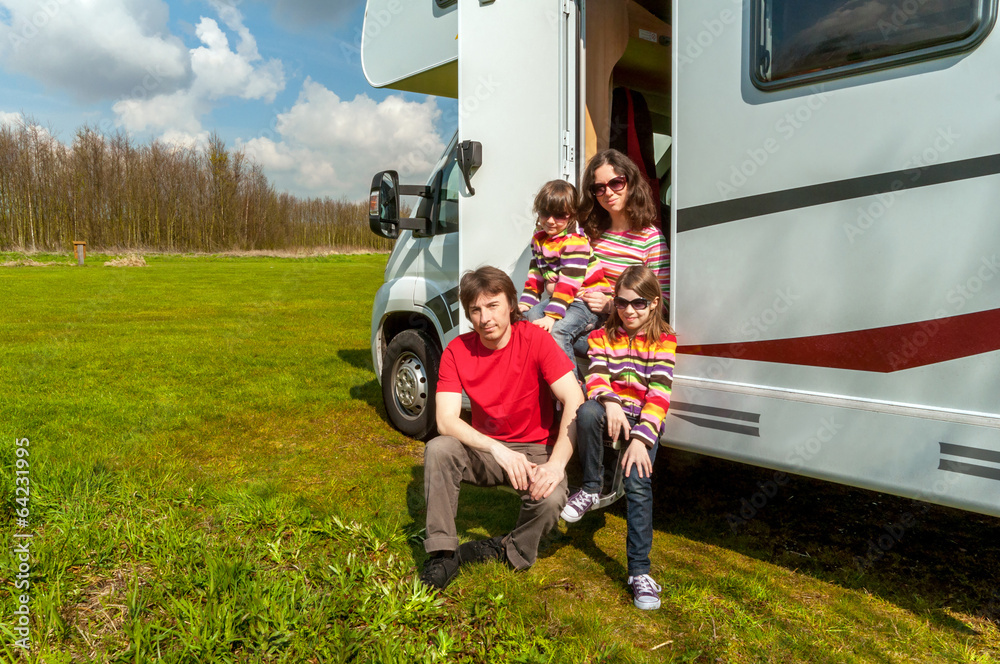 Family vacation, RV (camper) travel with kids, active holiday