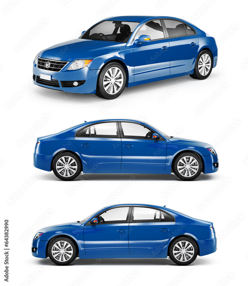 蓝色家用车3D影像