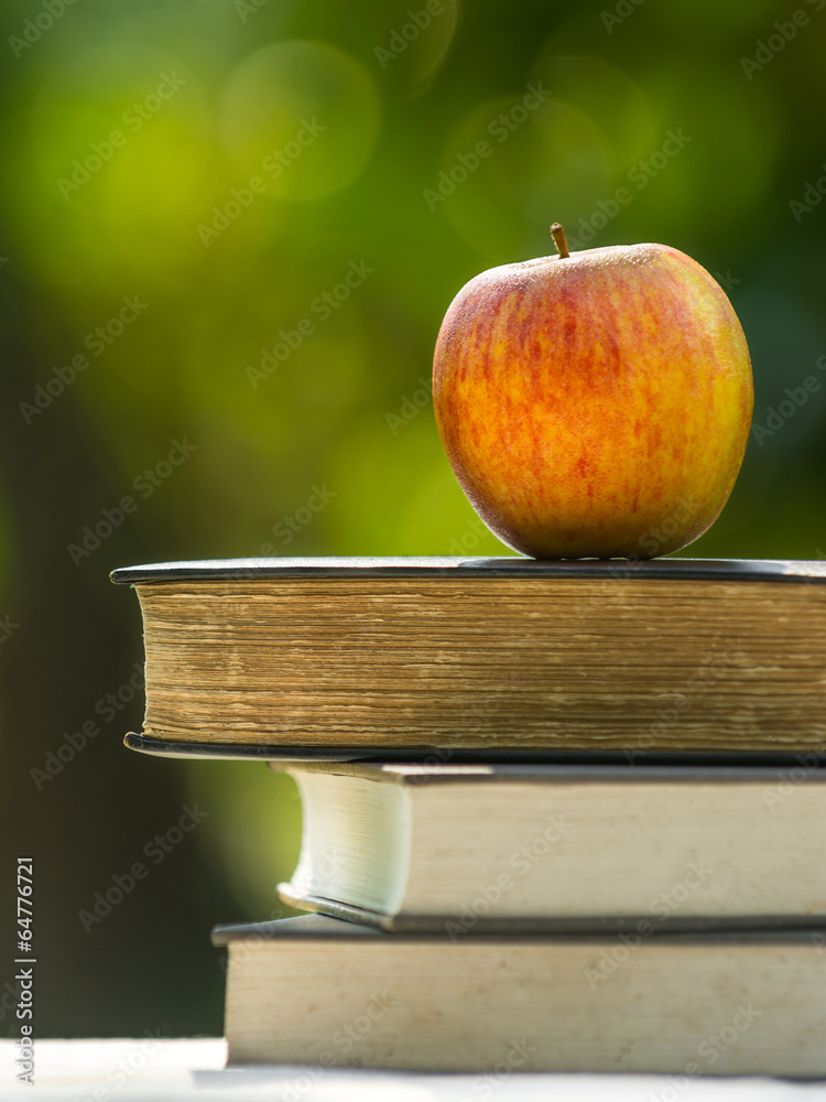书堆上的苹果