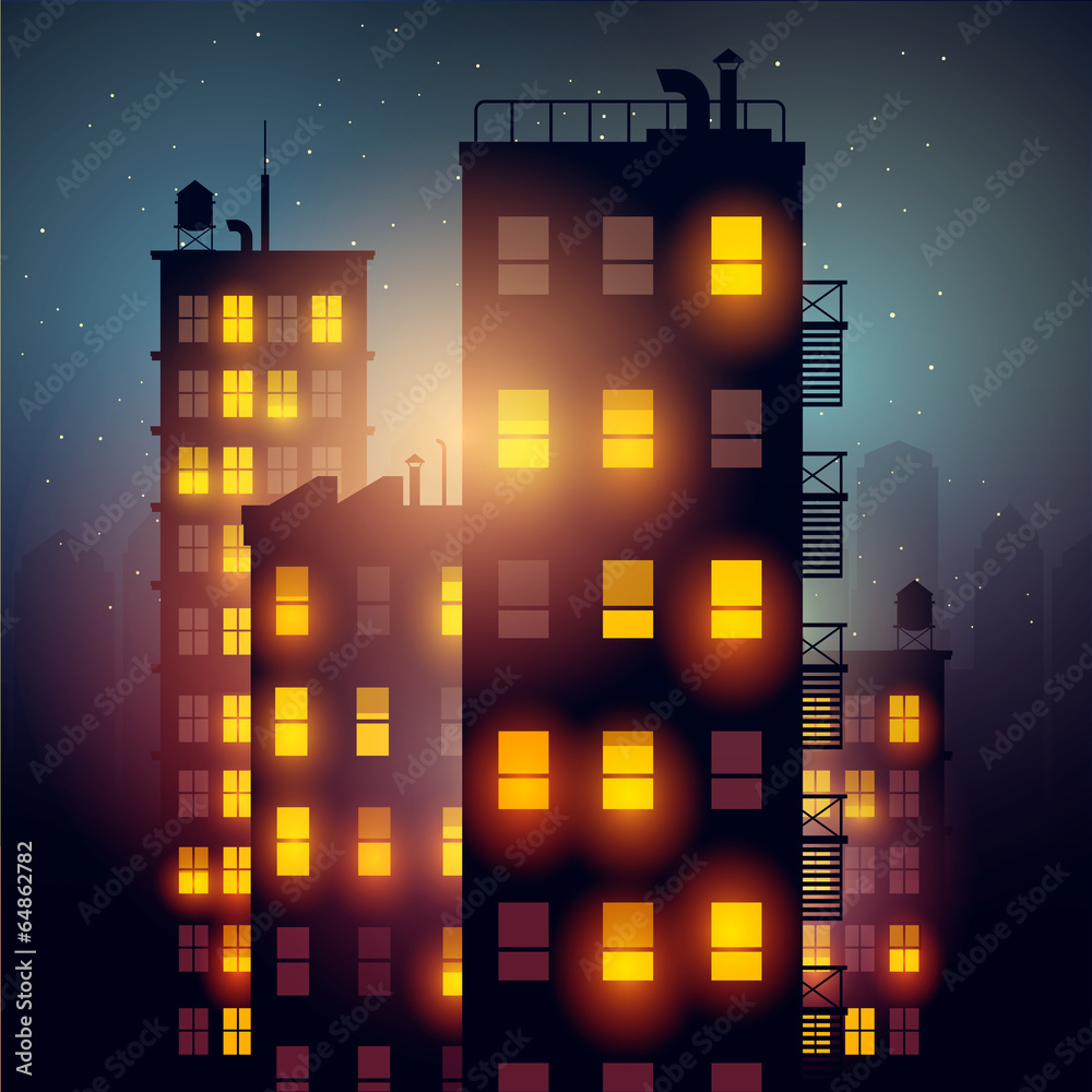 夜间城市公寓
