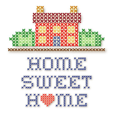 Embroidery, Home Sweet Home Cross Stitch, Red Heart