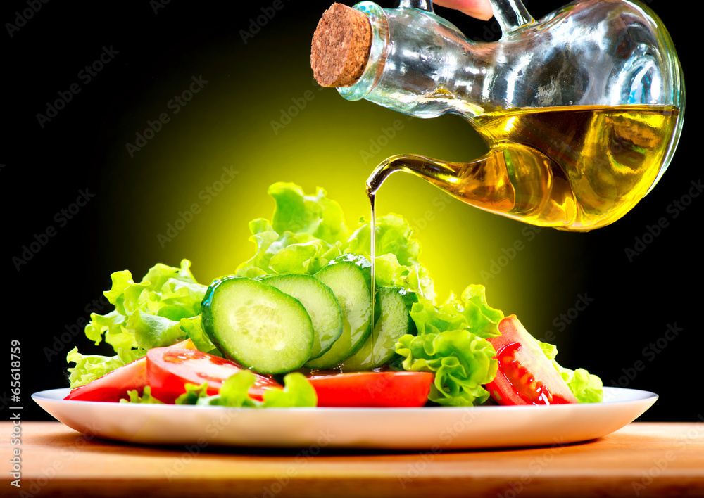 Healthy Vegetable Salad with Olive Oil Dressing