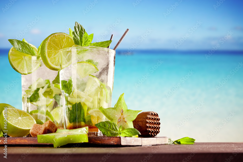 Summer mojito drinks on beach