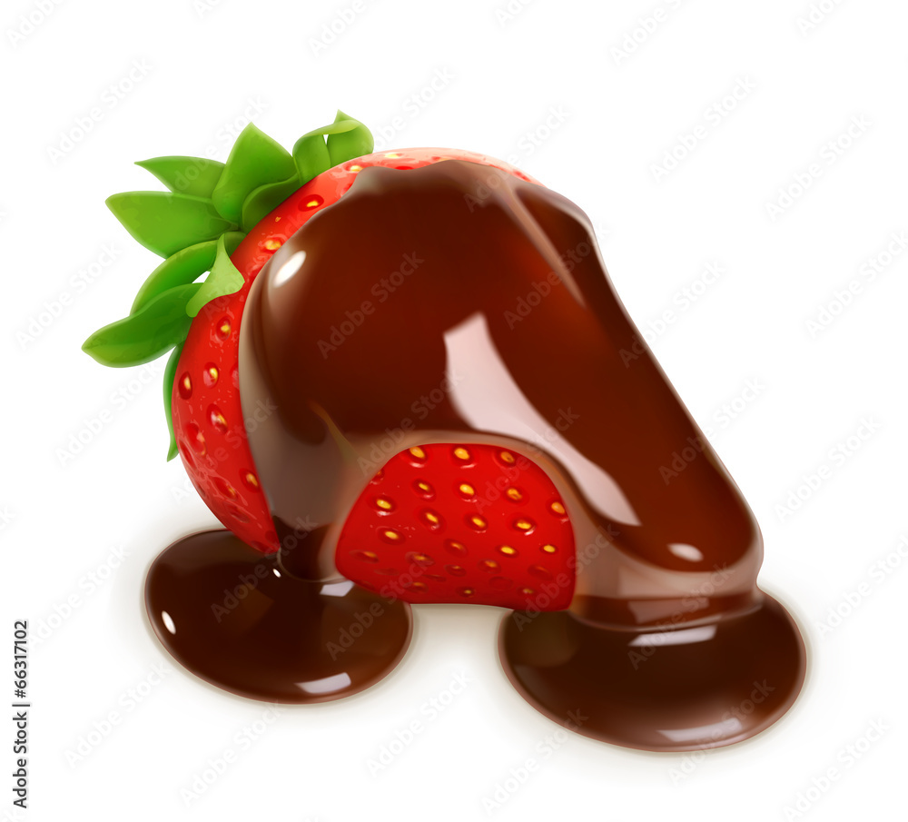 巧克力草莓，矢量插图