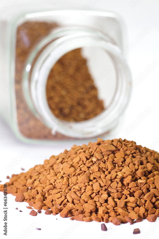 close up instant coffee powder on white
