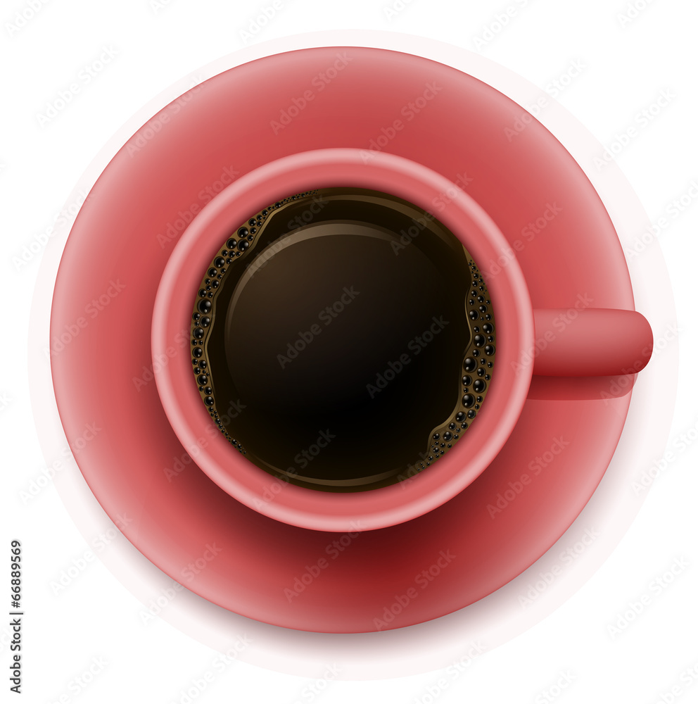 一个装咖啡的红杯子的俯视图