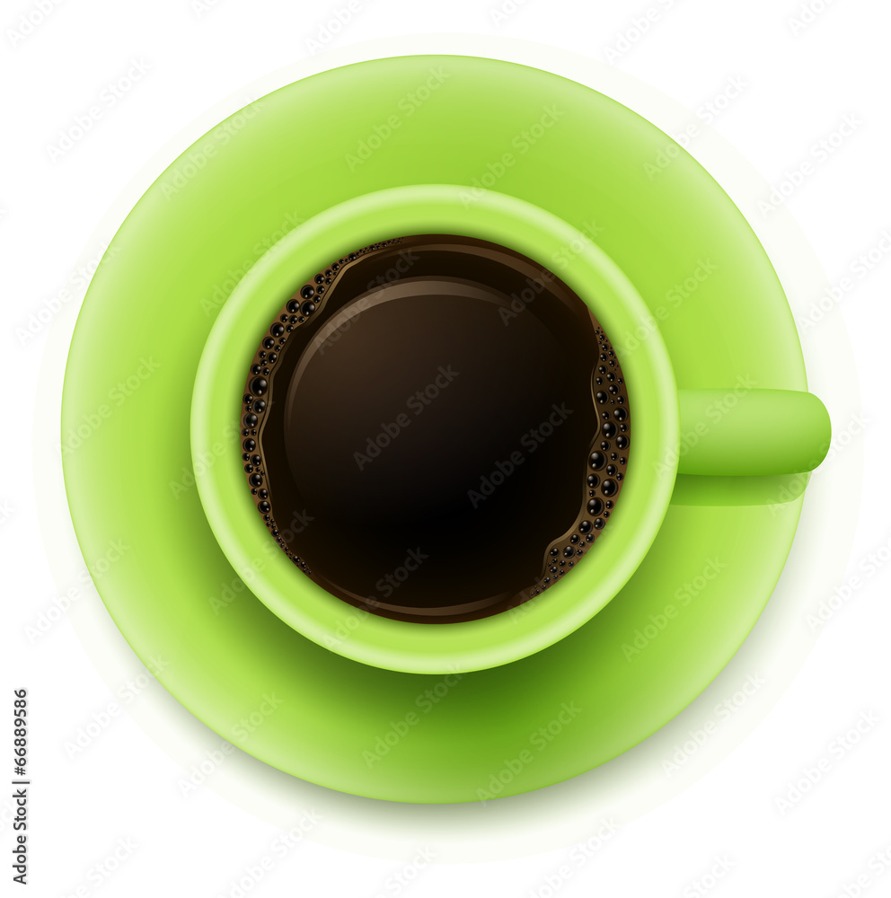 一个装咖啡的绿色杯子的俯视图