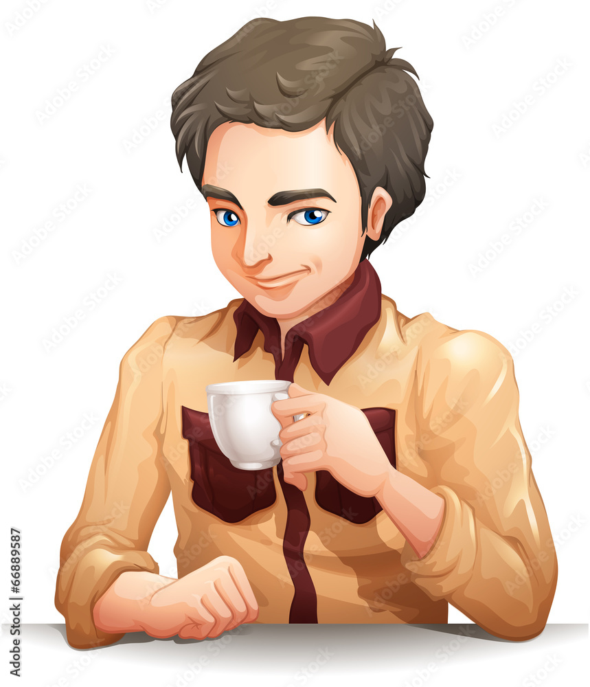 一个英俊的商人拿着一杯茶