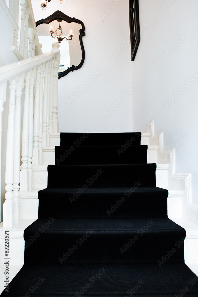 黑色地毯经典建筑的现代楼梯