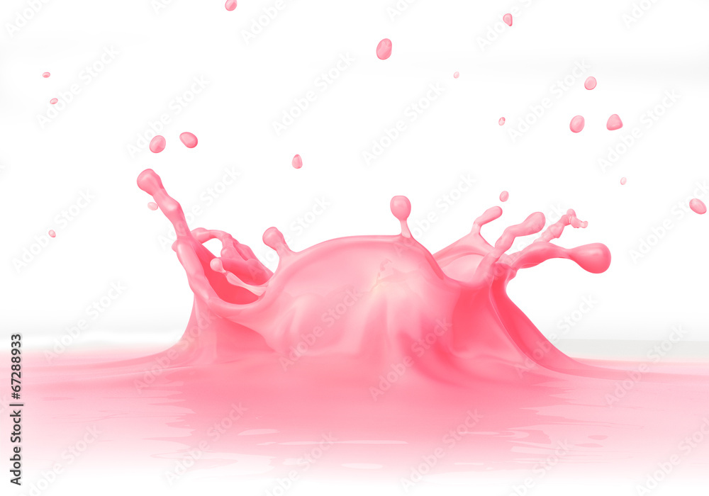 Strawberry Milkshake splash close up, viewed from a side.