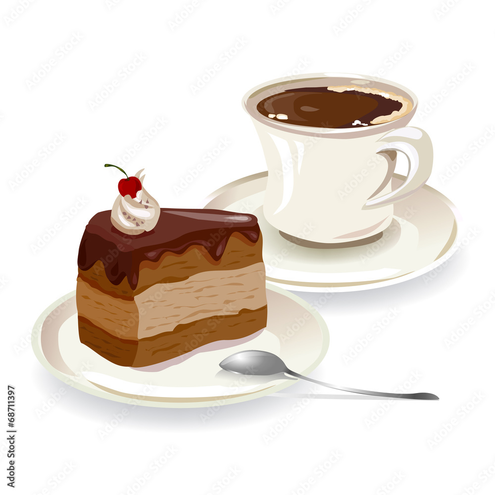 一杯咖啡和一块蛋糕