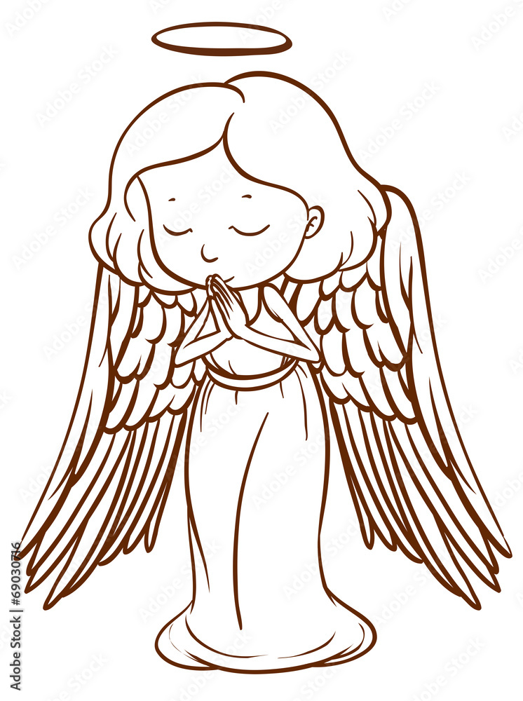 一个天使祈祷的简单素描