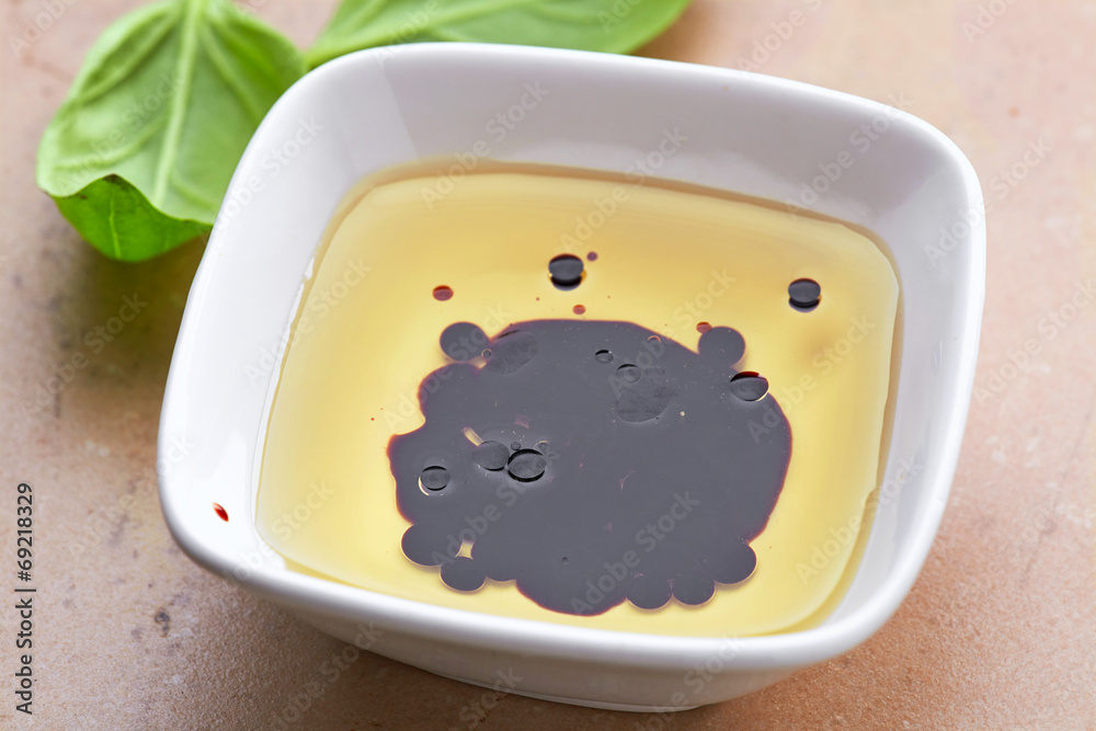 bowl of oil and balsamic vinegar