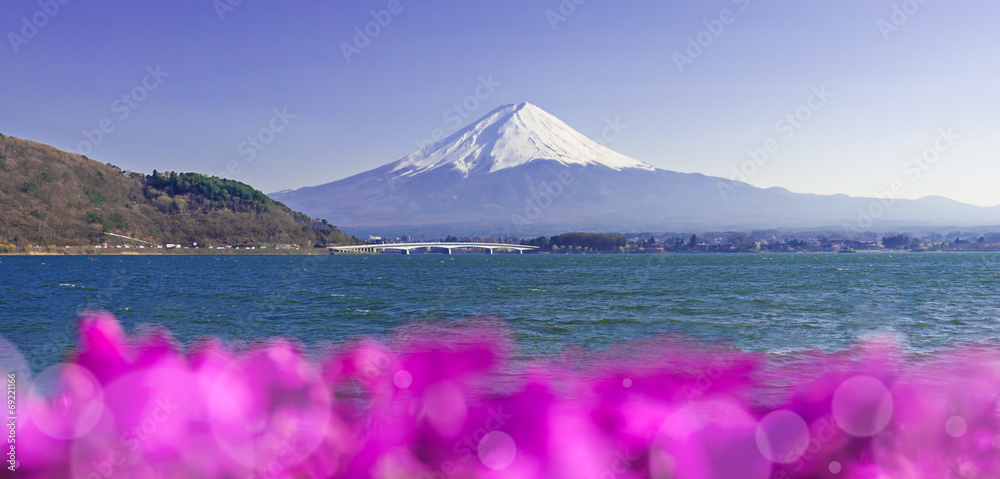富士山，从日本河口湖看富士山，模糊
