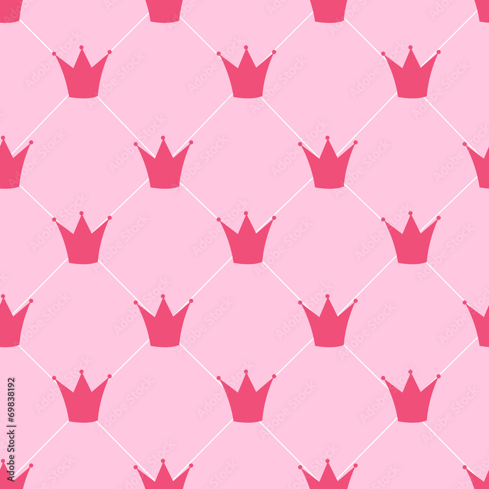 公主皇冠无缝图案背景矢量插图