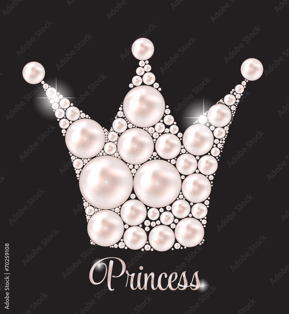 公主皇冠珍珠背景矢量插图。