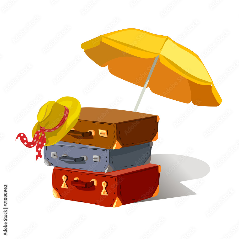 行李箱、沙滩伞、帽子、隔离
