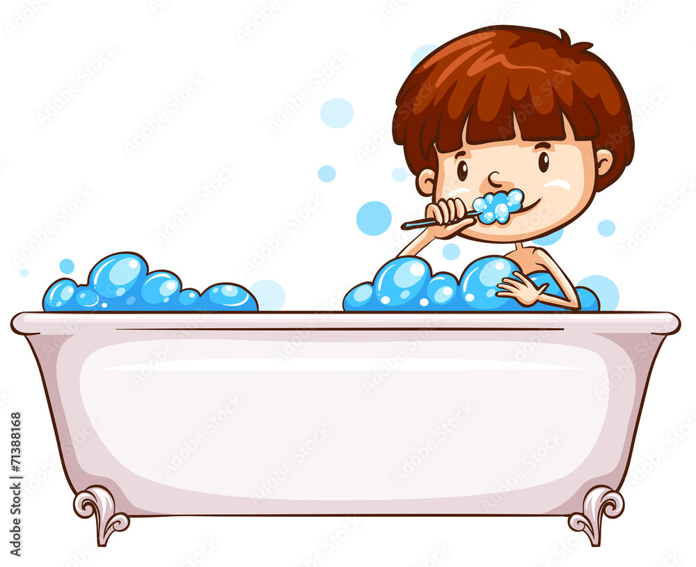 一个男孩洗澡的简单素描