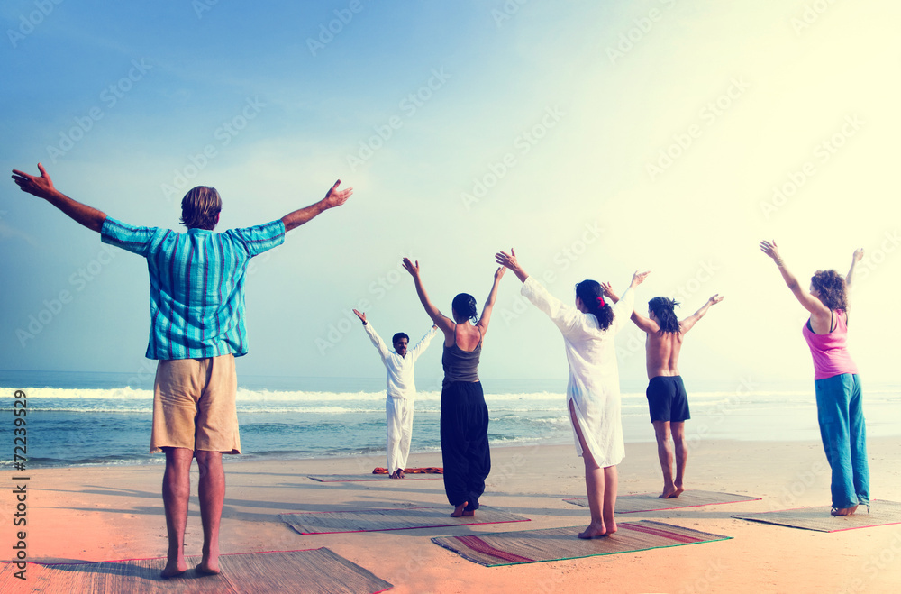 瑜伽健康运动海滩概念