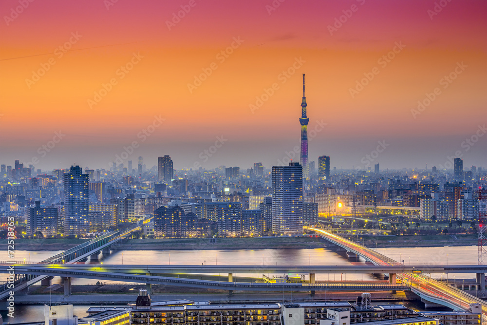 黄昏时的日本东京城市天际线