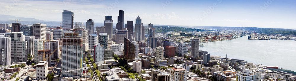 西雅图市中心的商业-工业港口全景