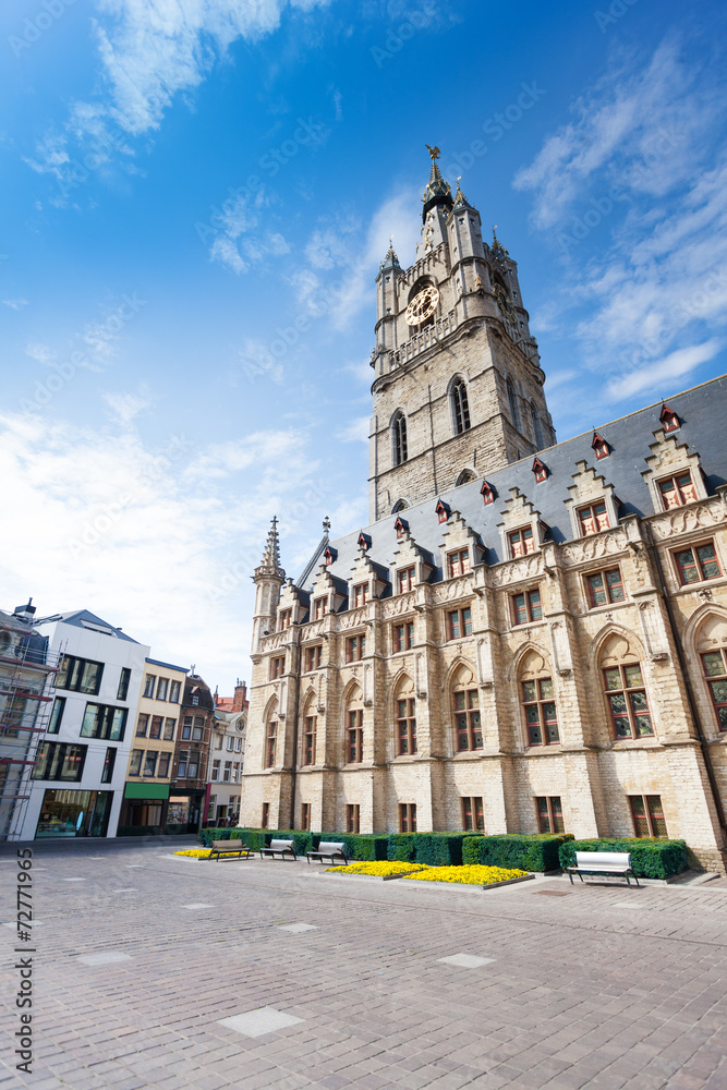 View of square with Het Belfort van Gent, Ghent