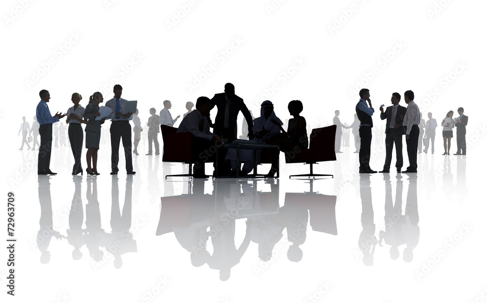 Silhouettes of Diverse Business People Working