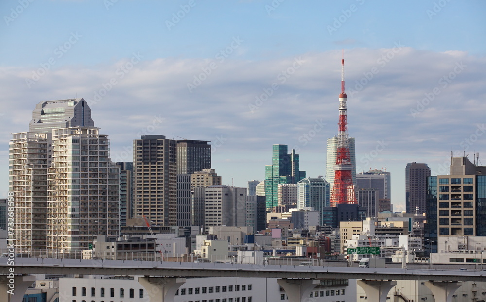 带东京塔的东京城市景观