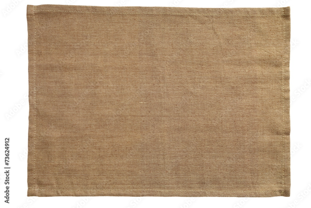 白色背景上隔离的棕色帆布桌布