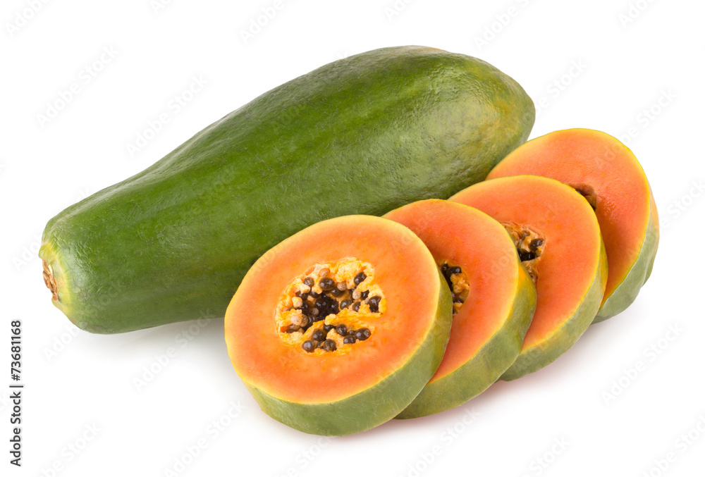ripe papaya isolated on white background