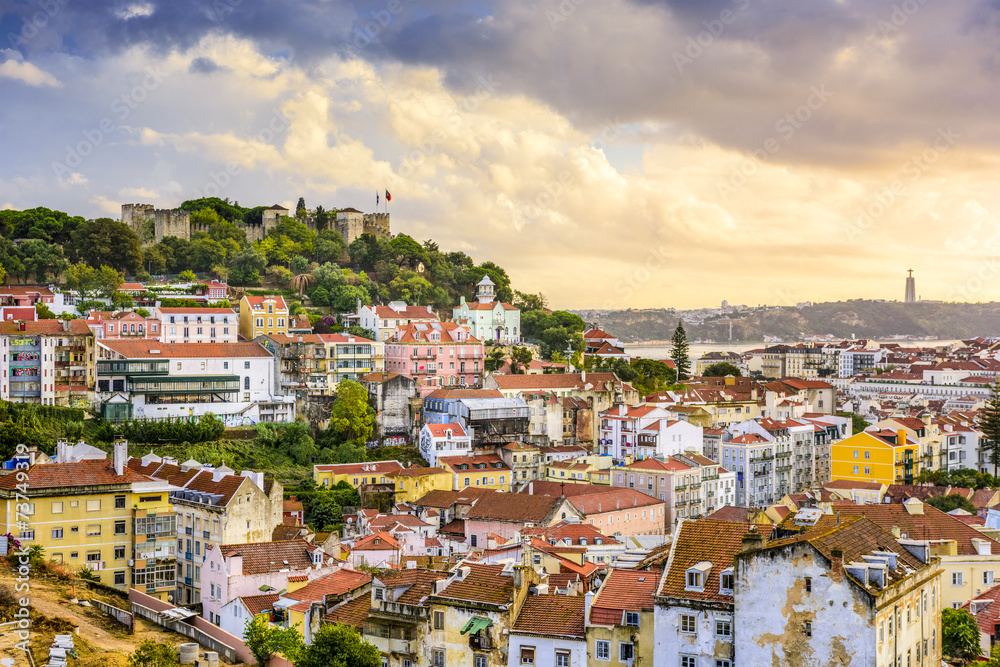里斯本，葡萄牙天际线和城堡