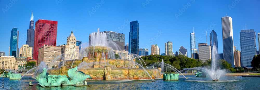 白金汉喷泉全景，美国伊利诺伊州芝加哥
